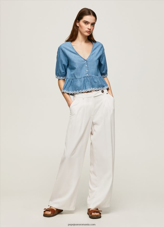 bluză din denim cu decolteu în V femei Pepe Jeans albastru 6Z0R46369 - imagine 2