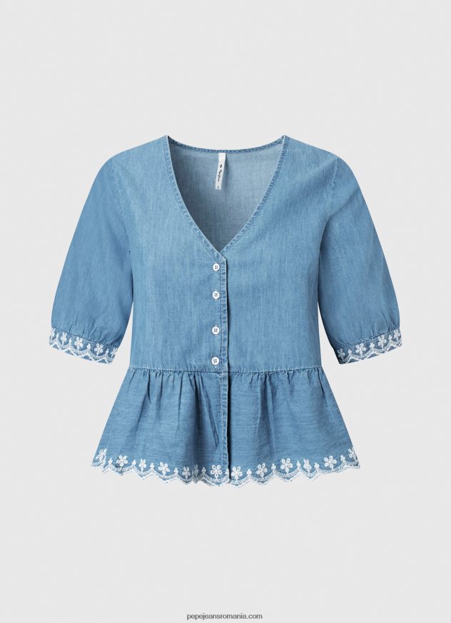 bluză din denim cu decolteu în V femei Pepe Jeans albastru 6Z0R46369 - imagine 5