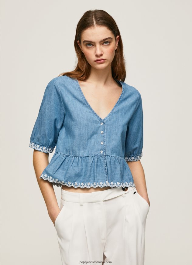 bluză din denim cu decolteu în V femei Pepe Jeans albastru 6Z0R46369 - imagine 1