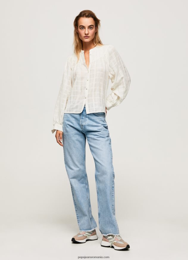 bluză dobby din bumbac cu guler mao femei Pepe Jeans mousse 6Z0R46362 - imagine 2