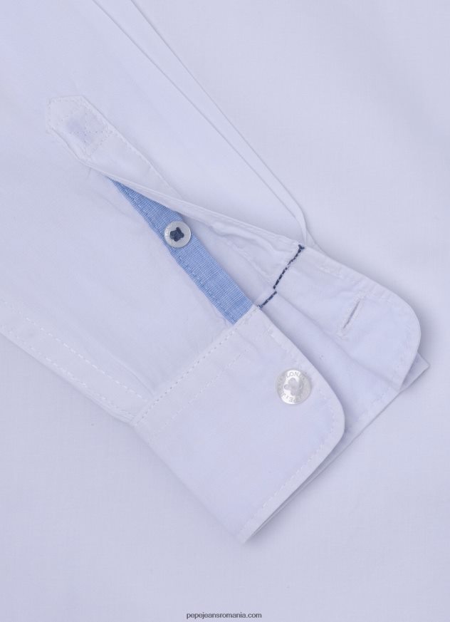 cămașă din poplin maldon cu fit regulat băiat Pepe Jeans alb 6Z0R461662 - imagine 3