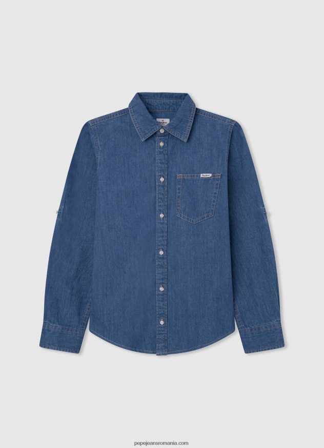 cămașă din poplin maldon cu fit regulat băiat Pepe Jeans alb 6Z0R461662 - imagine 5