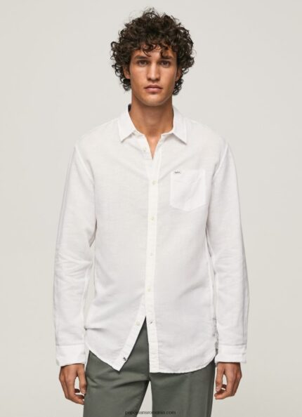 cămașă Parker cu mâneci lungi bărbați Pepe Jeans alb 6Z0R461073