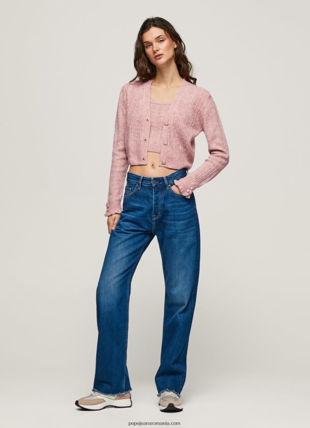 cardigan ajurat cu decolteu în V femei Pepe Jeans roz tulbure 6Z0R46248 - imagine 4