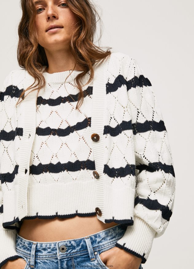 cardigan ajurat cu model în dungi femei Pepe Jeans mousse 6Z0R46252 - imagine 4