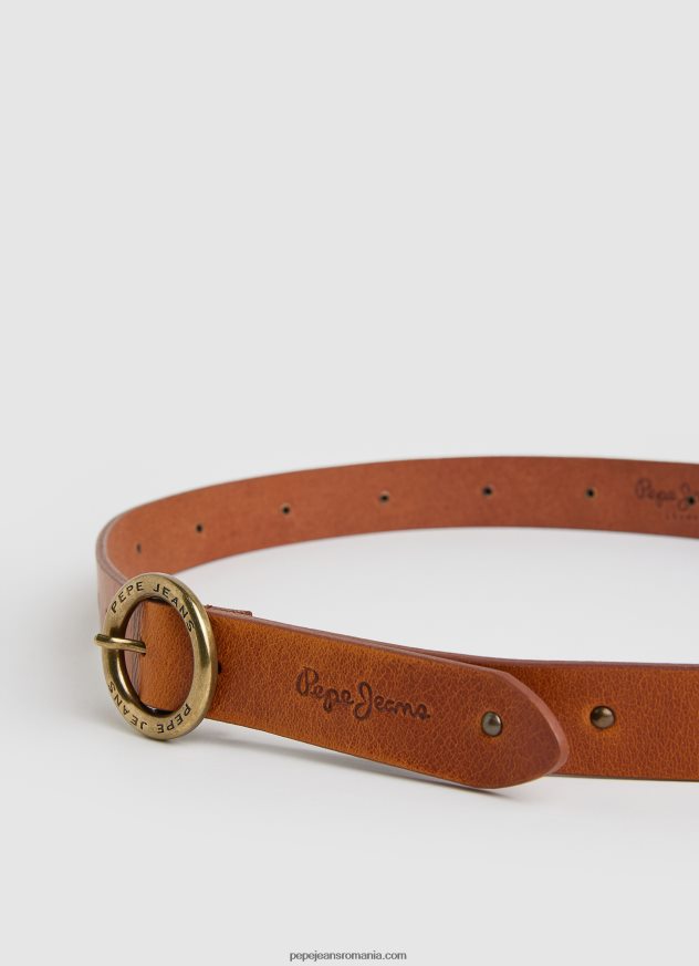 centura din piele cu catarama rotunda femei Pepe Jeans tutun 6Z0R46761 - imagine 2