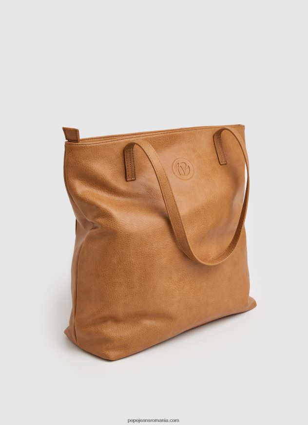 geantă tote cu logo în relief femei Pepe Jeans cămilă 6Z0R46710 - imagine 2