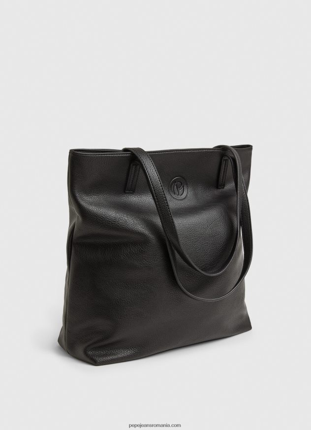 geantă tote cu logo în relief femei Pepe Jeans negru 6Z0R46711 - imagine 2