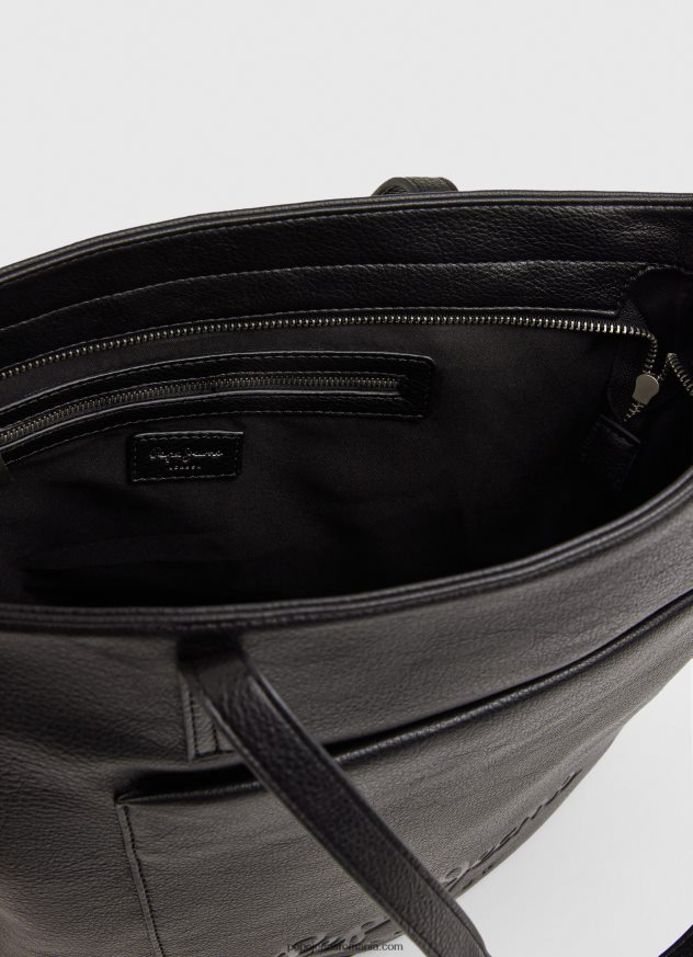 geantă tote cu logo în relief femei Pepe Jeans negru 6Z0R46711 - imagine 3