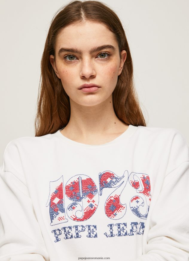 Hanorac de pluș cu logo 1973 femei Pepe Jeans alb 6Z0R46280 - imagine 3