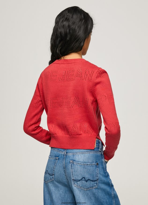 jerseu de bumbac cu detalii ajurate femei Pepe Jeans studio roșu 6Z0R46259 - imagine 4