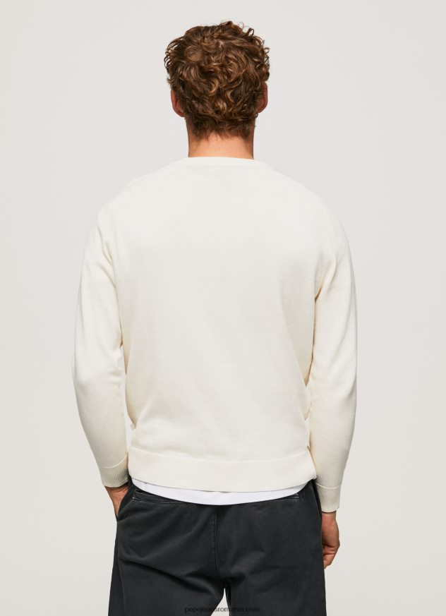 jerseu de bumbac cu guler rotund bărbați Pepe Jeans fildeş 6Z0R46865 - imagine 4