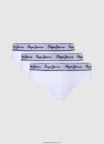 Pachet 3 slip elastic din bumbac bărbați Pepe Jeans alb 6Z0R461156