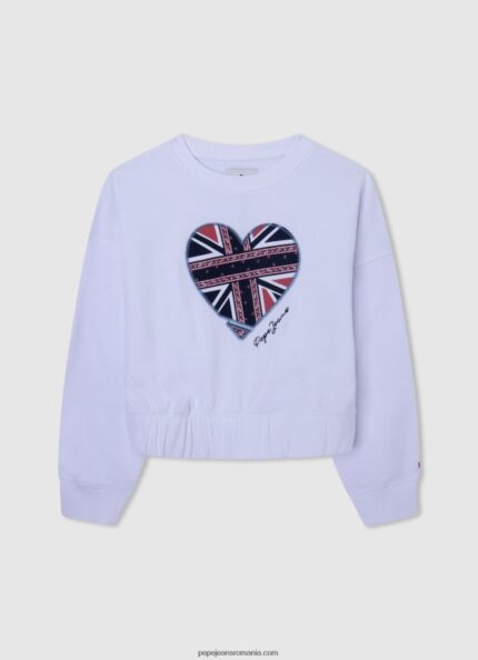 pulover cu imprimeu inimă fată Pepe Jeans alb 6Z0R461411