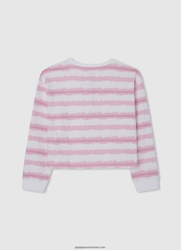 pulover din bumbac cu dungi decolorate fată Pepe Jeans roz moale 6Z0R461409 - imagine 2