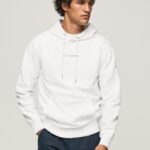 pulover din bumbac cu glugă bărbați Pepe Jeans alb 6Z0R46910
