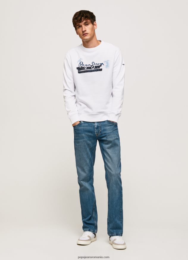 pulover din bumbac cu guler rotunjit bărbați Pepe Jeans alb 6Z0R46877 - imagine 2