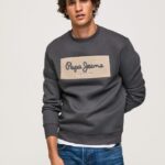 pulover din bumbac cu logo brodat bărbați Pepe Jeans negru spalat 6Z0R46872