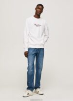 pulover din bumbac cu logo imprimat bărbați Pepe Jeans alb 6Z0R46880 - imagine 2