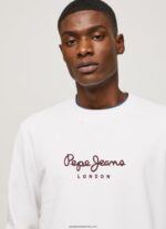 pulover din bumbac cu logo imprimat bărbați Pepe Jeans alb 6Z0R46880 - imagine 3