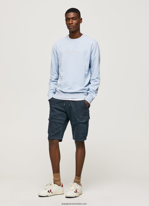 pulover din bumbac cu logo imprimat bărbați Pepe Jeans albastru înălbitor 6Z0R46876 - imagine 2