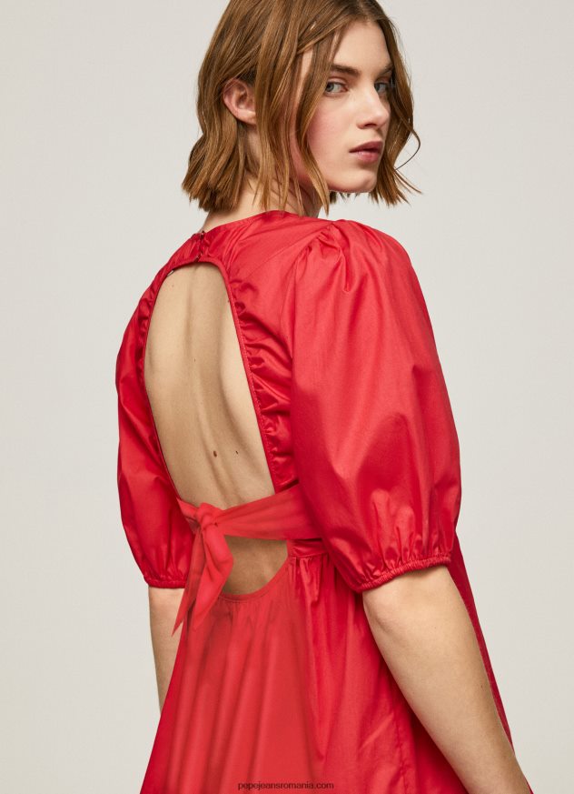 rochie din poplin de bumbac femei Pepe Jeans studio roșu 6Z0R46146 - imagine 3