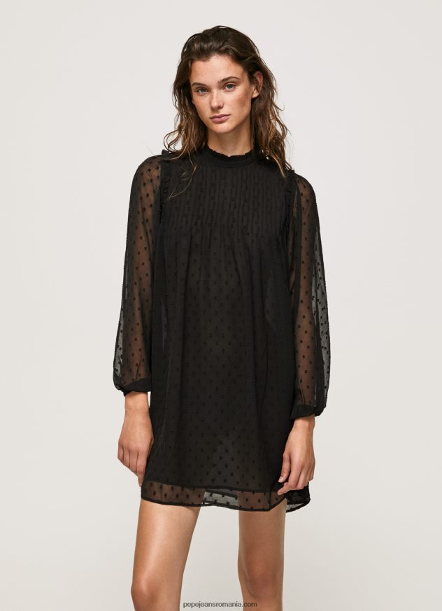 rochie mini cu imprimeu de puncte femei Pepe Jeans negru 6Z0R46207 - imagine 2