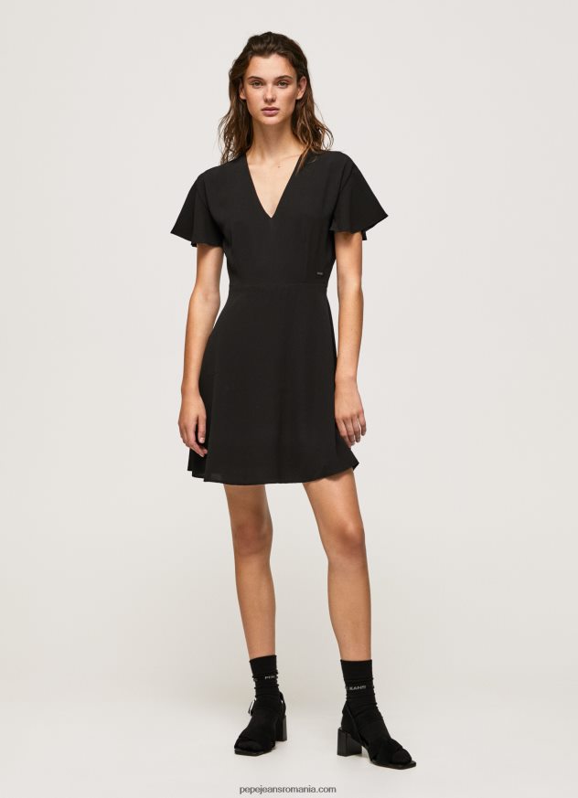 rochie scurtă cu decolteu în V femei Pepe Jeans negru 6Z0R46195 - imagine 2