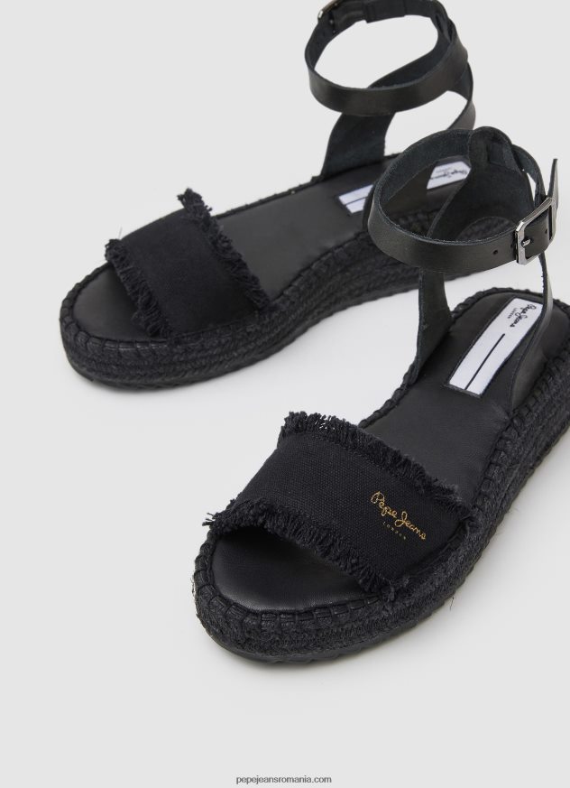 sandale cu pană din material kate femei Pepe Jeans negru 6Z0R46671 - imagine 3