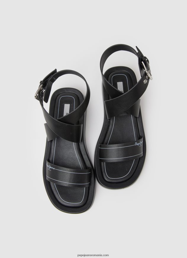 sandale cu pană logi de vară femei Pepe Jeans negru 6Z0R46652 - imagine 2