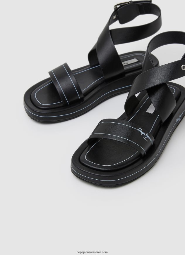 sandale cu pană logi de vară femei Pepe Jeans negru 6Z0R46652 - imagine 3