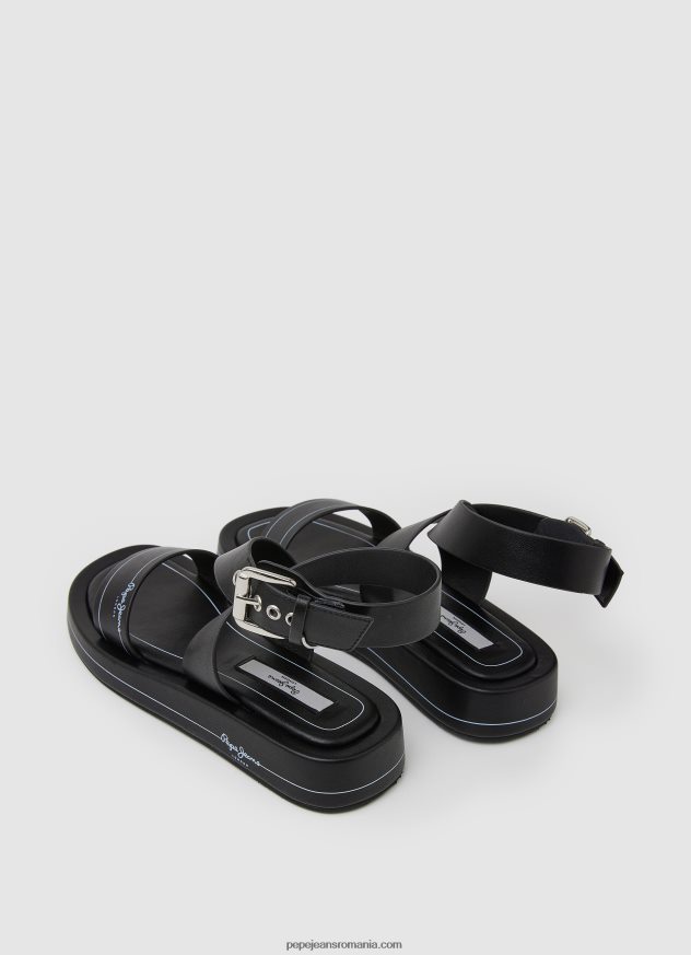 sandale cu pană logi de vară femei Pepe Jeans negru 6Z0R46652 - imagine 4