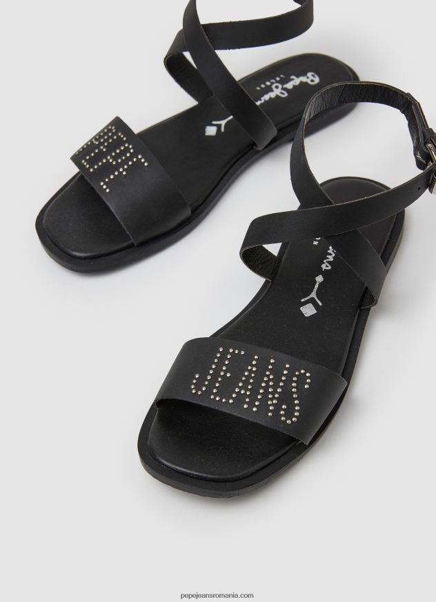 sandale din piele irma log flat femei Pepe Jeans negru 6Z0R46661 - imagine 3