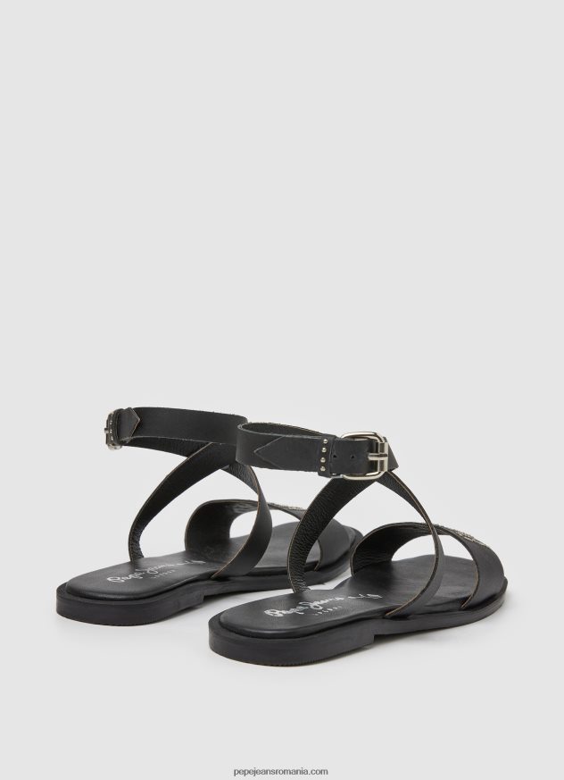 sandale din piele irma log flat femei Pepe Jeans negru 6Z0R46661 - imagine 4