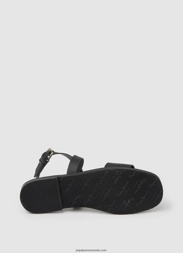 sandale din piele irma log flat femei Pepe Jeans negru 6Z0R46661 - imagine 5