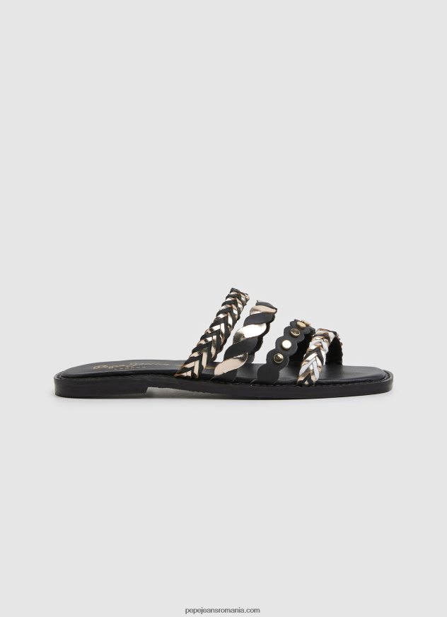 sandale irma din piele cu mai multe barete femei Pepe Jeans negru 6Z0R46663 - imagine 1