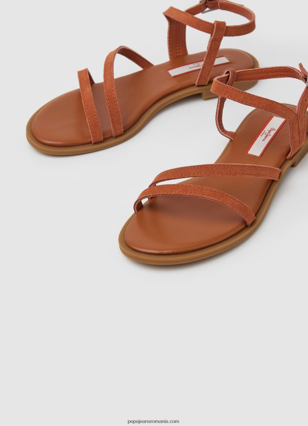 sandale plate hayes folk din piele intoarsa femei Pepe Jeans portocaliu ruginiu 6Z0R46667 - imagine 3