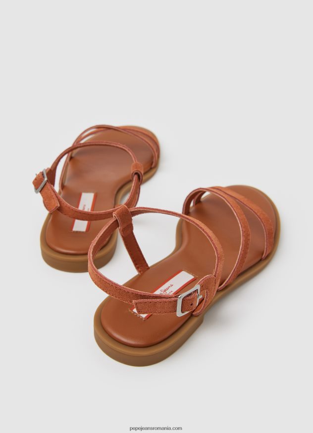 sandale plate hayes folk din piele intoarsa femei Pepe Jeans portocaliu ruginiu 6Z0R46667 - imagine 4