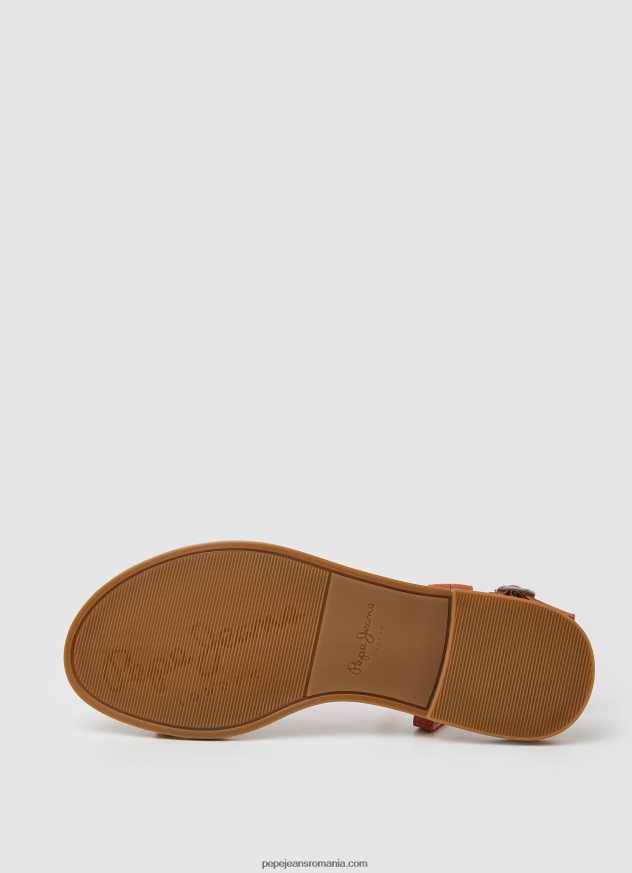 sandale plate hayes folk din piele intoarsa femei Pepe Jeans portocaliu ruginiu 6Z0R46667 - imagine 5