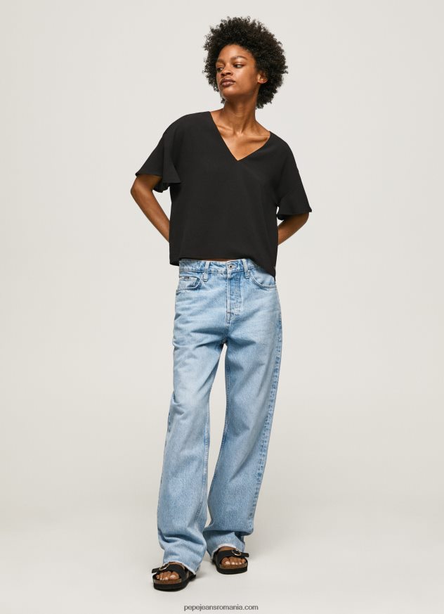 top creponat cu volanuri pe maneci femei Pepe Jeans negru 6Z0R46365 - imagine 2
