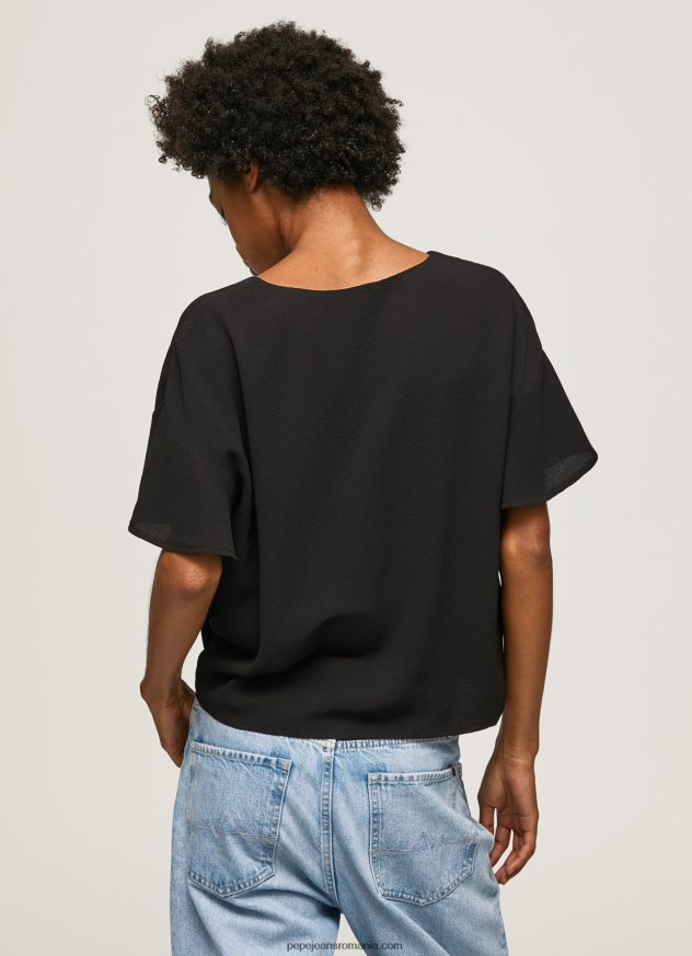 top creponat cu volanuri pe maneci femei Pepe Jeans negru 6Z0R46365 - imagine 4