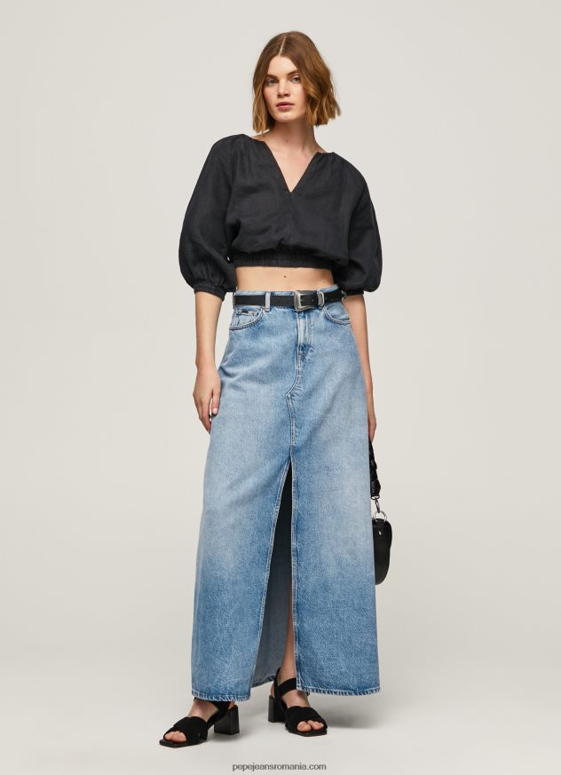 top cropped cu decolteu în V femei Pepe Jeans negru 6Z0R46374 - imagine 2