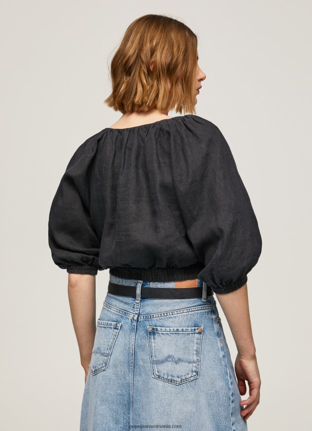 top cropped cu decolteu în V femei Pepe Jeans negru 6Z0R46374 - imagine 4