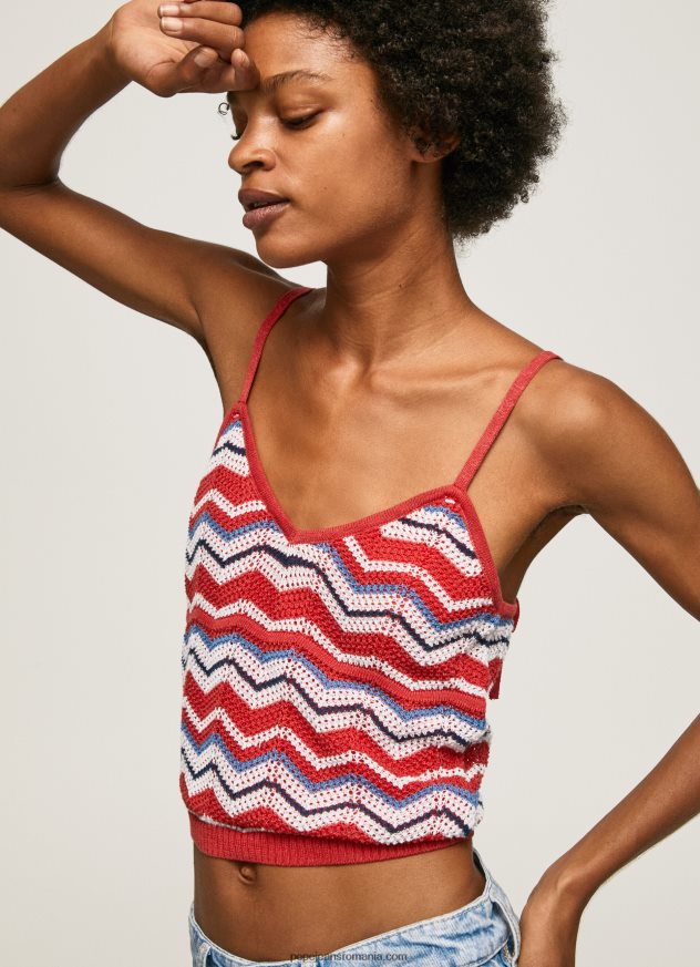 top cu imprimeu în zig-zag femei Pepe Jeans studio roșu 6Z0R46226 - imagine 3