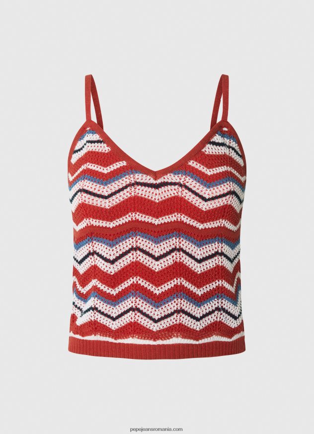 top cu imprimeu în zig-zag femei Pepe Jeans studio roșu 6Z0R46226 - imagine 5