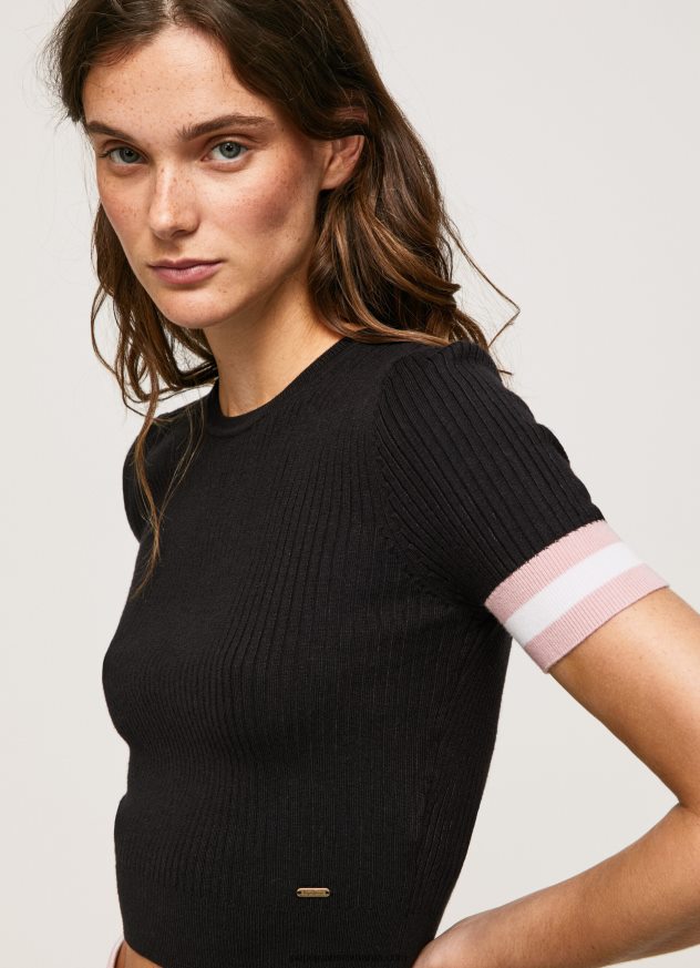 top cu mâneci scurte cu gât rotund femei Pepe Jeans negru 6Z0R46263 - imagine 3