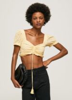 top din bumbac cu detalii ajurate femei Pepe Jeans strălucire 6Z0R46331