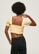 top din bumbac cu detalii ajurate femei Pepe Jeans strălucire 6Z0R46331 - imagine 4