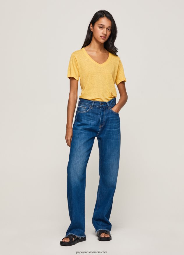 tricou cu decolteu în V din in femei Pepe Jeans strălucire 6Z0R46453 - imagine 2