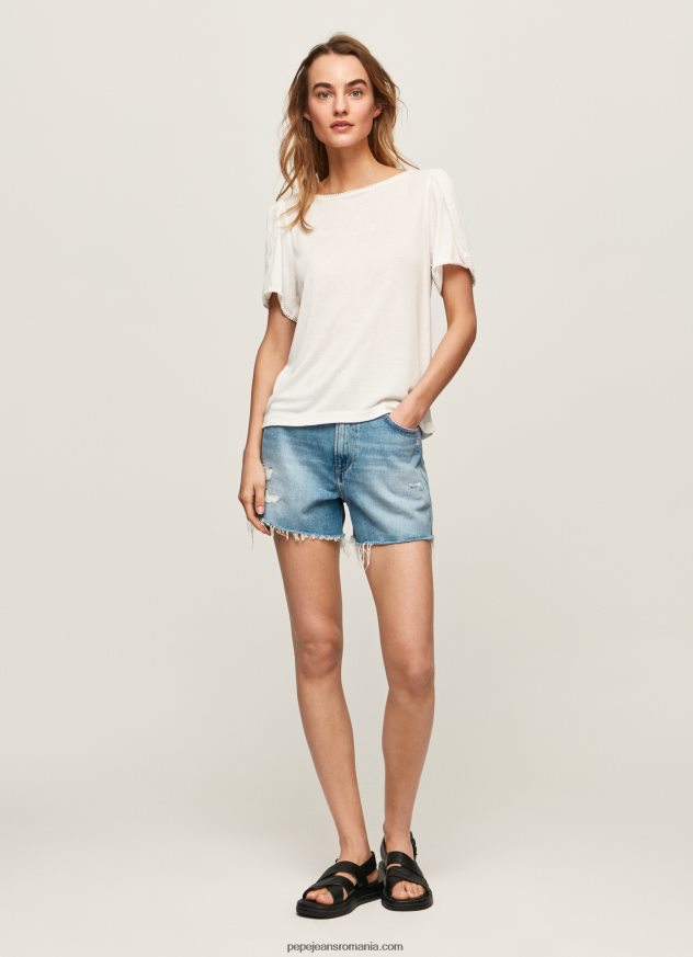 tricou cu guler barcă marmorat femei Pepe Jeans alb 6Z0R46452 - imagine 2